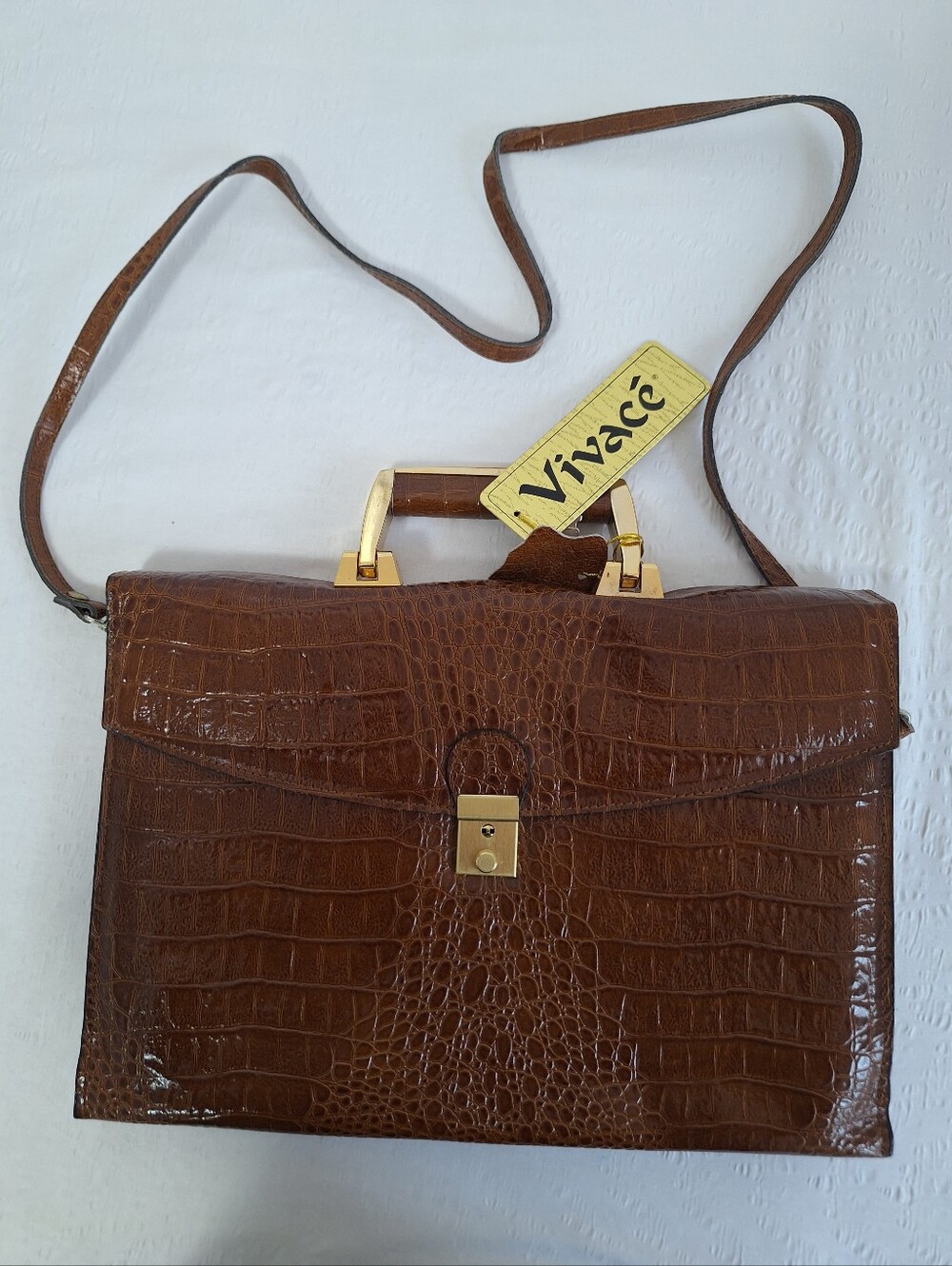 NWT VIVACE Brown Croc-Embossed Crossbody Satchel